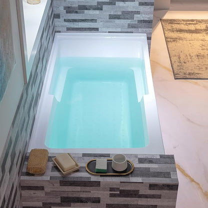 WOODBRIDGE 54" Acrylic Rectangular Alcove Soaking Bathtub in White with Left Drain, Brushed Gold pop-UP Drain Included BA5430L