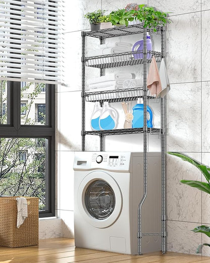 Over The Toilet Storage, 4-Tier Over Toilet Shelf Organizer Metal Storage Rack Freestanding Bathroom Space Saver with Adjustable Shelves and Baskets, Gray
