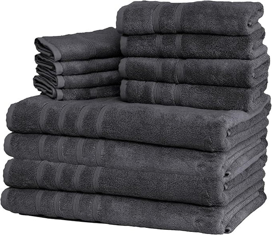 Mosobam Luxury Turkish 12pc XL Towel Set 35X70 16X30 13X13 Charcoal Gray (Dark Grey) 700 GSM Bamboo Viscose & Aegean Turkish Combed Cotton