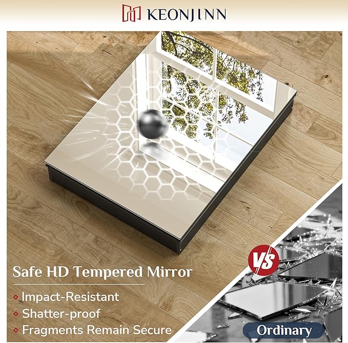 Keonjinn 60 x 32 Inch Medicine Cabinet, Assembly Required, Black Bathroom Medicine Cabinets Mirror, Lightweight, Adjustable Shelves, Surface Mount or Recessed, Tempered Glass