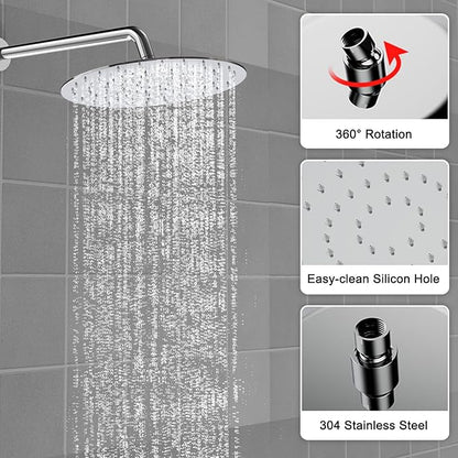 Shower Faucet Set 10IN Brass Rough-In Valve Body Trim Kit Rainfall Included Handle Accessories Complete 2 Functions with Rain Head and Handheld Bathroom Systems (10'', Chrome Polished)