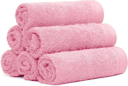 100% Cotton Washcloths Set 13” x 13” | Pink Rose Towels | Set of 6 Ultra Soft and Highly Absorbent Washcloths Sets for Bathroom, Gym, Spa | Machine Washable Face Towel
