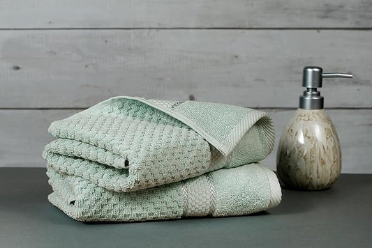 Ample Decor 100% Cotton Hand Towel for Kitchen Set of 2 Mint Green, Absorbent Premium Quality, Oeko TEX Certified, for Bathroom, Hotel, Spa, Gym, Kitchen - 18 X 28 Inch - Mulaayam Collection