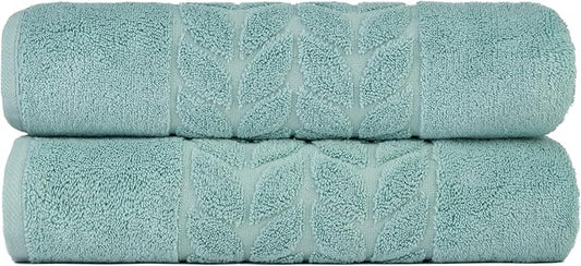 BAGNO MILANO Organic Turkish Cotton Bath Towels, Luxury Jacquard Collection, Certified Organic Highly Absorbent, Soft-Plush Towel Set (Mint, 2 Pcs Bath Towel Set)