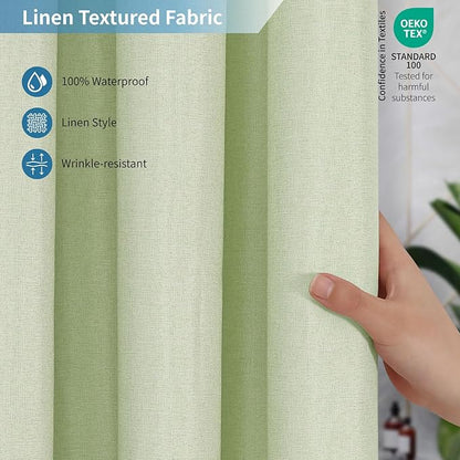 2-in-1 Waterproof Long Fabric Shower Curtain or Liner,Linen Textured,78 Inch Breathable TPU & Washable Bathroom Shower Curtain Set with 12 Plastic Hooks,Modern,72"x78",Green