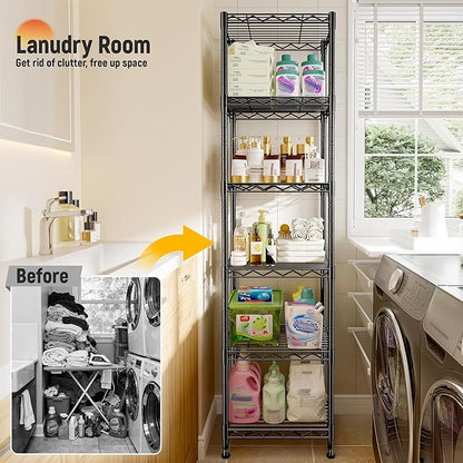 6 Wire Shelving Metal Shelves Storage Rack:Adjustable Storage Shelves Standing Shelf Units and Narrow Shelf for Laundry Bathroom Kitchen Pantry Closet Office 15.8" w*11.8" D*63" H