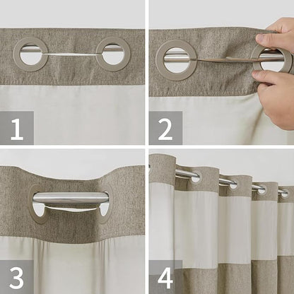 No Hooks Needed Linen Textured Shower Curtain with Snap-in Fabric Liner Set,Hotel Luxury Decor Shower Curtains for Bathroom with Mesh Top Window,Waterproof & Washable,71Wx74H,Khaki/Tan