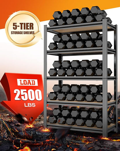 AOAORRG Set of 3 Storage Shelves, 45.6" W Garage Shelving, Heavy Duty Metal Shelving, Home Storage Shelf, Adjustable 5-Tier Shelving Unit, for Basement Warehouse, 45.6" Wx17.7 Dx71.2 H, Black
