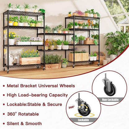 PrimeZone 3 Packs 36" W x 16" D x 79" H Wire Storage Shelves with Wheels, 5 Tier NSF Certified Heavy Duty Adjustable Kitchen Shelving Unit, Pantry Organizer Rack Rolling Metal Shelf for Garage Closet