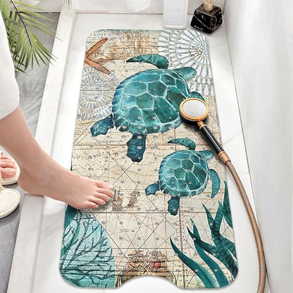 Sea Turtle Bathtub Mat Non Slip, Baby Bath Mat for Tub Rubber Tub Mat, Cute Kids Bath Mats for Bathroom Ocean Beach Anti Slip Shower Mat with Suction and Drain Holes Machine Washable, 40″X16″