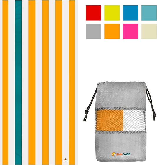 SUN CUBE Microfiber Beach Towel, Quick Dry Sand Free Beach Towel, Lightweight, Compact for Travel Swim Sports Camping, Packable Sand Resistant Towel Adult - Orange 78x35 Inches
