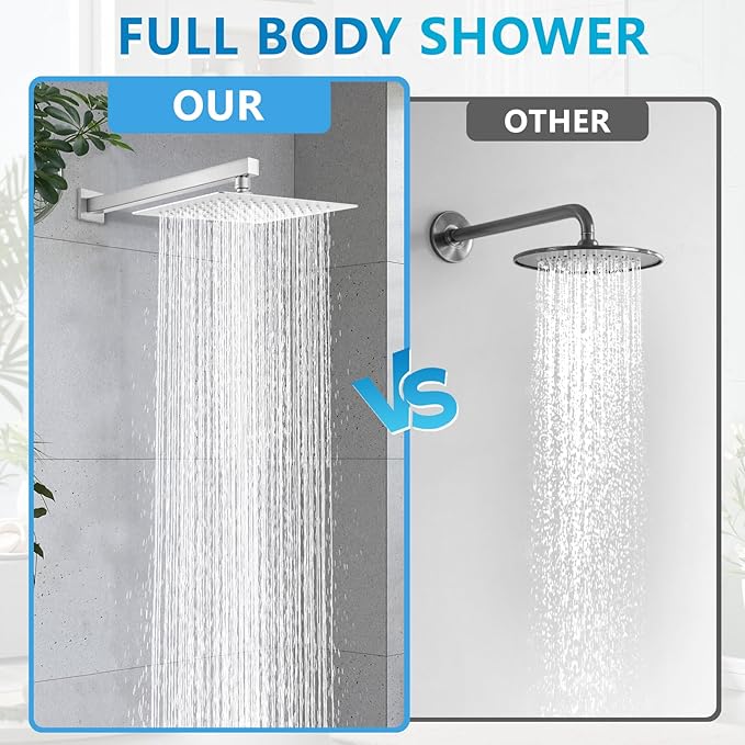 Rain Shower head, High Pressure Shower Head Made of 304 Stainless Steel, Relaxed Shower Experience Even at Low Water Flow and Pressure (10" Brushed Nickel)