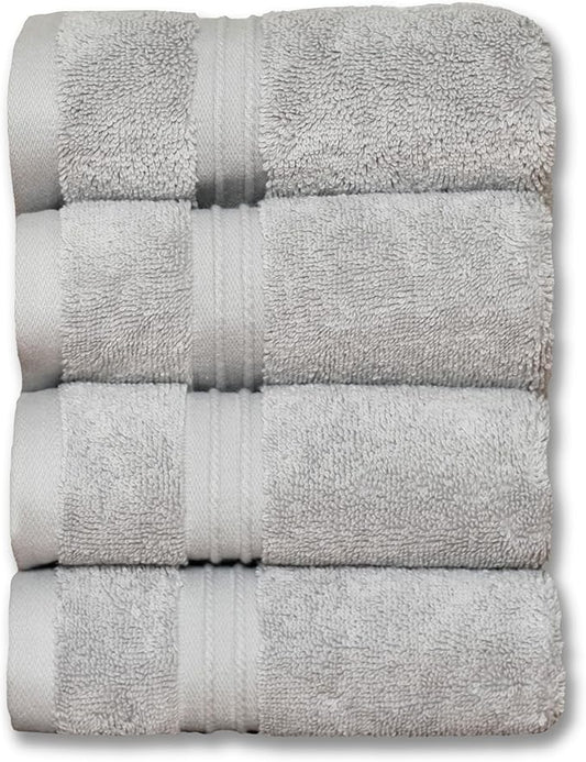 Milara Turkish Super-Plush Wash Cloths Set 4-Piece | Premium 100% Cotton Washcloths Absorbent, Durable with Hanging Loops | Silver Gray Bath Washcloths, (13 x 13 Inch)