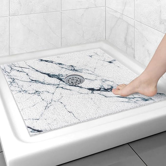 Square Shower Mat Non Slip: 27x27 Inch Shower Floor Mat with Drain Hole in Middle, Super Soft and Comfortable PVC Loofah Massage Bath Mat for Shower, Anti Slip Shower Stall Mat, Quick Drying