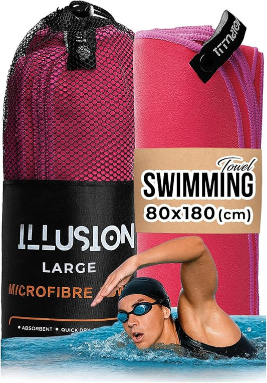 illusion Extra Large Microfibre Swimming Towel (71''L x 32''W)–Compact, Lightweight & Quick Dry Towel-Perfect for Travel, Gym, and Swim Towels Ideal for Post-Workout Showers & After Swimming