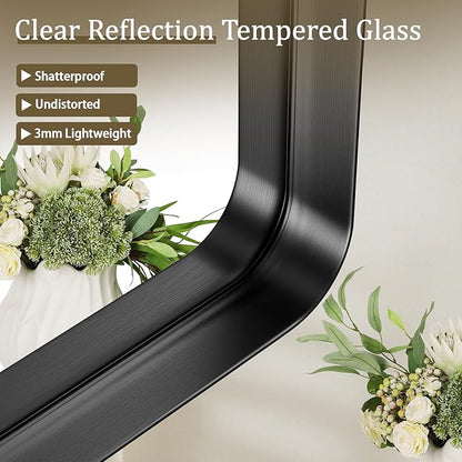 VooBang Bathroom Mirror 30x48 inch, Black Gorgeous Deep Frame Wall Mirror, Modern Round Corner Bathroom Vanity Mirror for Bedroom, Living Room, Hanging or Leaning Horizontal or Vertical, Black