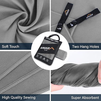 APEXUP Microfiber Travel Towel, Ultra Absorbent Quick Dry Towels, Lightweight Gym Sports Camping Towel for Workout, Yoga, Beach, Shower, Swimming (60"×30", Gray)