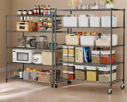 Himimi 5 Tier Wire Shelving with Wheels Heavy Duty Height Adjustable Metal Shelves for Storage, Commercial Grade Steel Utility Wire Rack for Kitchen Garage Pantry Organization-24×48×82, Black