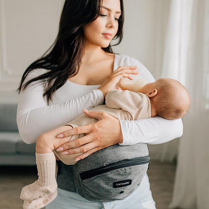 Tushbaby - Original Hip Carrier for Babies and Toddlers, Certified Safe, Lightweight Design, Built-in Storage, Nursing Support, No Foam Padding, (Grey)