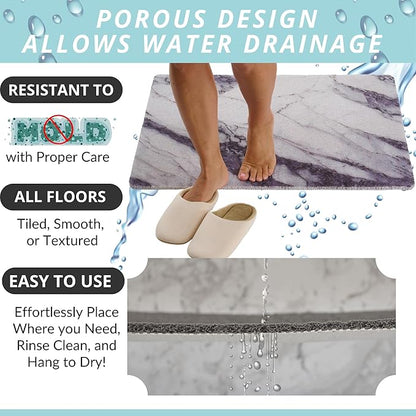 Enkosi Loofah Non-Slip Shower Mat - Shower Floors, Bathtub, Bathrooms, Wet Areas - Cushioned Bath Mat with Drain Holes - Quick Dry PVC, Secure Safety Pad Without Suction Cups (32x24 Marble Grey Blue)