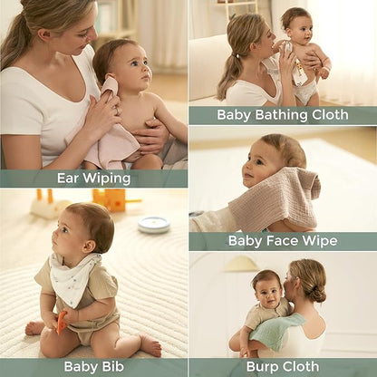 Momcozy Baby Washcloths - 4 Layer Design| Medium Thickness| Premium Cotton for Newborns' Skin-Great for Bathing, Wiping & on-The-go Use, Shower Gift and Essential(5 Pack, 10x10 inch)