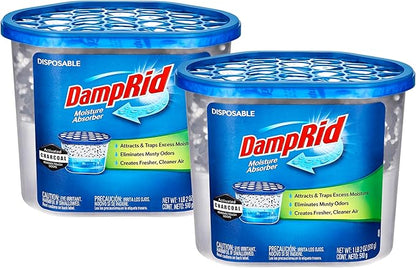 Damp Rid Moisture Absorber & Odor Remover with Activated Charcoal - Fragrance Free - 18 oz. (Pack of 2) Disposable, Lasts Up To 60 Days, No Electricity Required - Ilios Packaging.