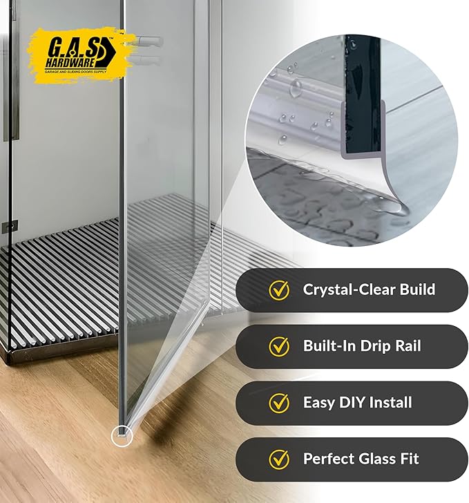 3/8" (10mm) Frameless Shower Door Seal – H-Type 22.5" (57.2cm) Ultra-Clear Bottom & Side Drip Rail Strips, 4-Pack for Leak Protection, Water Control & Easy DIY Install