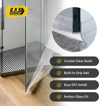 3/8" (10mm) Frameless Shower Door Seal – H-Type 22.5" (57.2cm) Ultra-Clear Bottom & Side Drip Rail Strips, 4-Pack for Leak Protection, Water Control & Easy DIY Install
