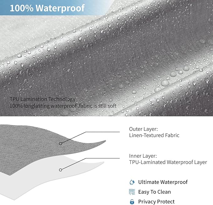 2-in-1 Waterproof Long Fabric Shower Curtain or Liner,Linen Textured,78 Inch Breathable TPU & Washable Bathroom Shower Curtain Set with 12 Plastic Hooks,Modern,72"x78" Grey
