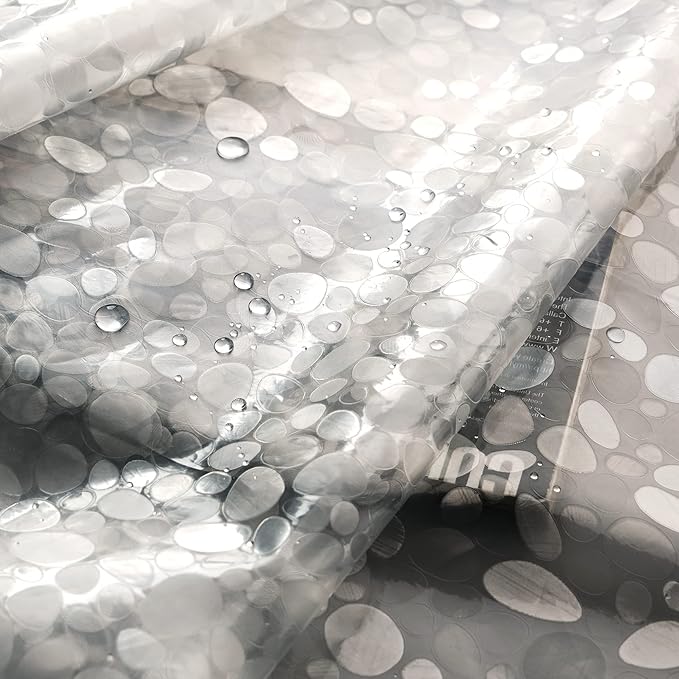 AooHome 54x72 Inch Stall Size Shower Curtain Liner, EVA Shower Curtain 3D Pebble Pattern Narrow Shower Liner, Heavy Duty, Water Repellent, Semi Transparent