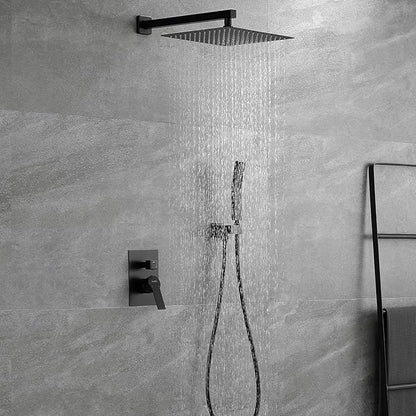 SHAMANDA Brass Rainfall Shower System, Luxuly Bathroom Shower Faucet Combo Set Matte Black (Including Rough-In Valve Body and Trim), L7001-7