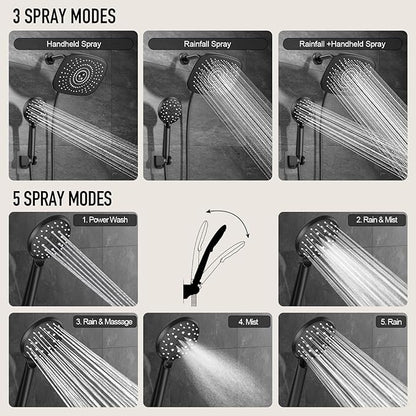 Veken 10 Inch Rain Shower Head with Handheld, High Pressure Rainfall Showerhead Combo with 5 Handheld Water Spray Modes for Bathroom Accessories, Home Decor, Detachable Dual Shower Heads, Matte Black