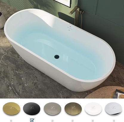 FerdY 67" Bali Elite Acrylic Freestanding Bathtub, Gracefully Shaped Freestanding Soaking Bathtub, cUPC Certified, Toe-Tap Matte Black Drain and Minimalist Linear Design Overflow Included