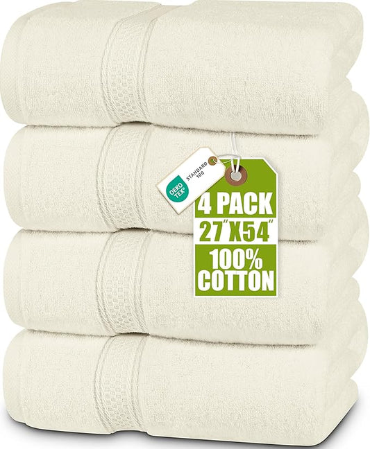 Utopia Towels 4 Pack Premium Bath Towels Set, 27 by 54 Inches, 100% Ring Spun Cotton 600GSM, Lightweight and Highly Absorbent Quick Drying Towels, Perfect for Daily Use, Ivory