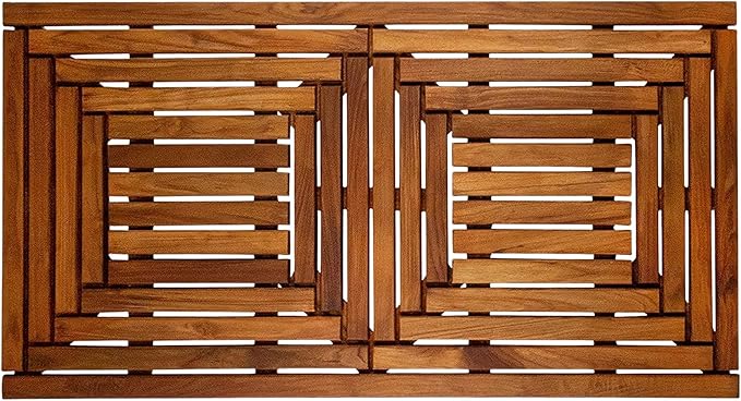 Nordic Style Teak Shower, Bath and Spa Mat | Indoor + Outdoor Use | Non-Slip Wood Platform | Spa, Sauna, Pool, Hot Tub | Luxury Decor | Framed Oiled Finish (40" x 20")