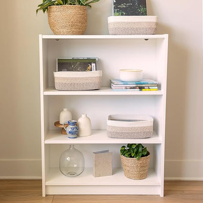 NaturalCozy 11.8"x8"x4.5” Storage Baskets for Shelves 3 Pack | Cotton Rope Woven Small Baskets for Organizing | Small Storage Bins for Nursery, Bathroom, Closet, Cube Shelf, Decorative, Gift Basket