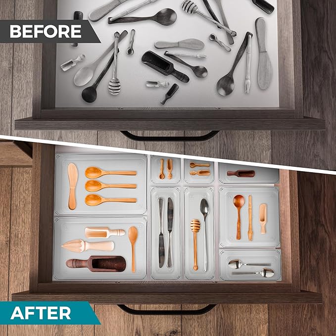 8 Pack Drawer Organizer - 3" X 6" Clear Acrylic Storage Bins with Non-Slip Pads, Versatile Desk Tray for Makeup, Jewelry, Kitchen, Bathroom, and Office Organization