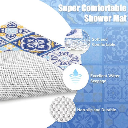 Shower Mat Bathtub Mat Non-Slip - 36x36 Inch, Soft Comfort Bath Mat with Drainage Holes, PVC Loofah Massage Bathmat for Shower, Tub, Bathroom, Wet Areas, Quick Drying
