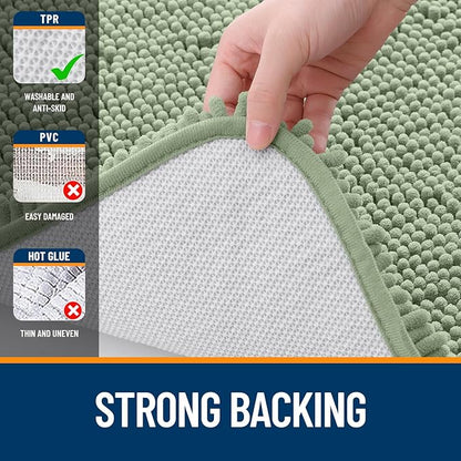OLANLY Bathroom Rugs Sets 2 Piece, Soft Absorbent Chenille Bath Mats and U-Shaped Contour Toilet Mat Area Rug Set, Machine Washable Bath Carpet, Home Decor Accessories(36"x24"+24"x20", Sage Green)