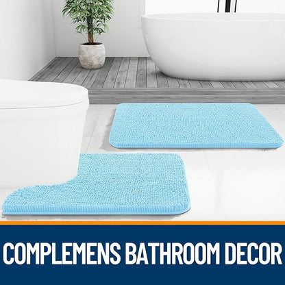 OLANLY Toilet Rugs U-Shaped 24x20, Extra Soft Absorbent Chenille Contour Bathroom Rugs for Toilet, Dry Quickly, Machine Washable, Non-Slip Bath Mat, Sky Blue