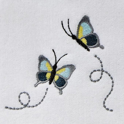 SKL Home Dancing Butterflies Hand Towel 2pc Set for Bath/Kitchen/Bar & Gift, White