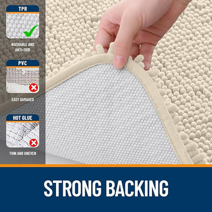 OLANLY Bathroom Rugs Sets 2 Piece, Soft Absorbent Chenille Bath Mats and U-Shaped Contour Toilet Mat Area Rug Set, Machine Washable Bath Carpet, Home Decor Accessories(30"x20"+24"x20", Sand)