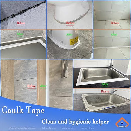 TOUSEA White Caulk Tape for Bathtub Self Adhesive,1.5" x 19.7Ft sealant Caulk Strip Caulking Sealing Tape for Kitchen Countertop,Bathroom,Toilet,and Bathtub Floor Wall Edge Protector