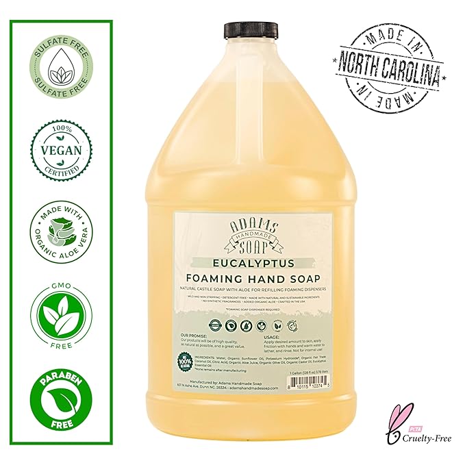 Adams Handmade Soap Liquid Foaming Soap 1 Gal - Eucalyptus (Pack of 4)