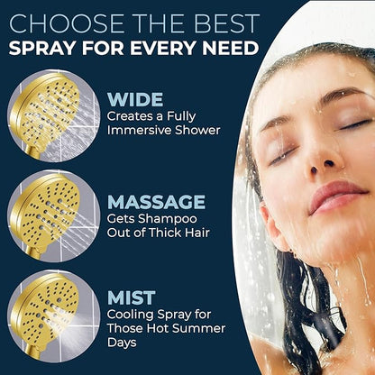 HammerHead Showers® Solid Metal Dual Shower Head Combo – BRUSHED GOLD – 8 Inch Rainfall High Flow Shower Head & 3-Flow Handheld Shower Head High Pressure with Hose 6ft - Luxury Double Shower Heads