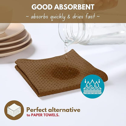 Native Fab Cotton Kitchen Towel with Hanging Loop 16x26 inches, 6-Pack, Waffle Weave Kitchen Towels for Cleaning Drying, Washcloths Soft & Absorbent Cloth Rags, Bar Towel, Dish Cloth, Brown