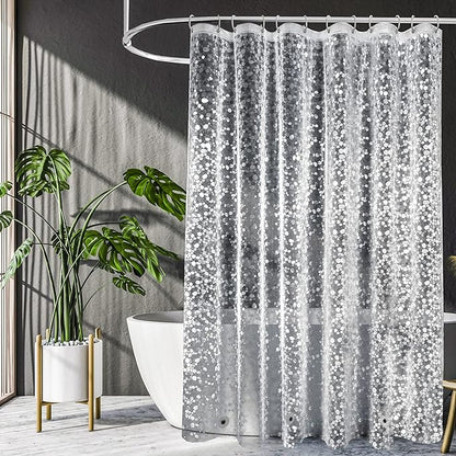 UFRIDAY Clear Shower Curtain Liner 72 x 72 inch,EVA 3D Cobblestone Weighted Plastic Bathroom Shower Curtain Liner with 3 Big Magnets,Transparent.