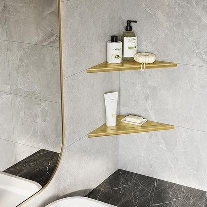 Neodrain 12 Inch Golden Corner Shower Shelves,Set of 2, Corner Shelf for Tile Wall Insert, 304 Stainless Steel Shower Storage Shelves for Bathroom,No Drilling