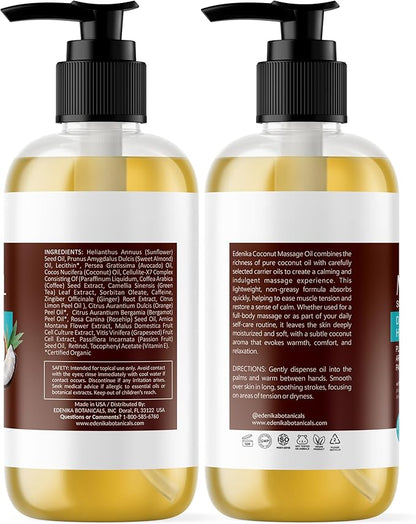 Tropical Coconut Massage Oil for Massage Therapy, Soothing Massage Oil with Coconut & Passion Fruit Oil for Muscle Relaxing, Skin Moisturizing & Hydrating, 8 fl oz