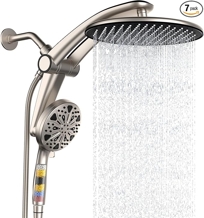 Shower Head with filtered Handheld High Pressure daul Shower Heads with Handheld Spray Combo and 10 Sprays Handheld Shower Head Detachable Shower head Built-in Magnetic Docking and Power Jets